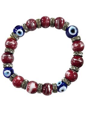 Stretch Evil Eye Bracelet Red Blue Beads Rhinestone Protective Energy Jewelry